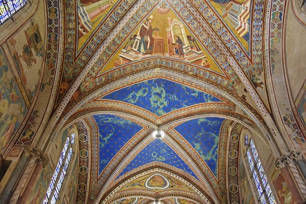 Ceiling vaults decorated with frescoes in the upper church of San Francesco Basilica