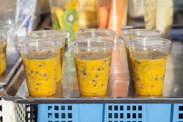 Passion fruit juice for sale at the evening market in Chiang Mai