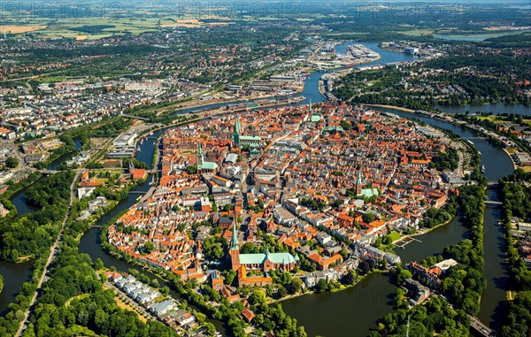 Historic centre of Lubeck with Trave and Obertrave