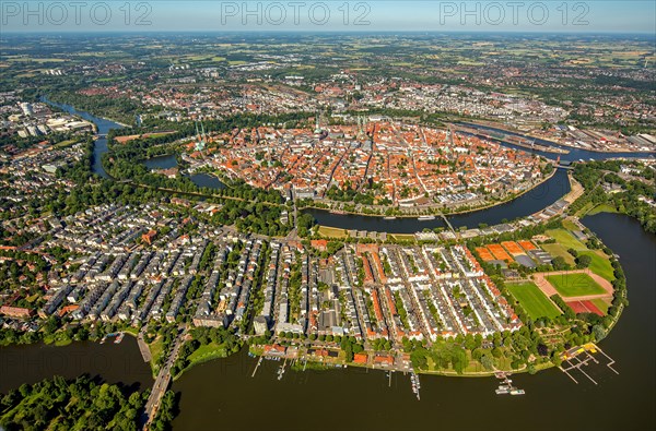 Historic centre of Lubeck with Trave and Obertrave