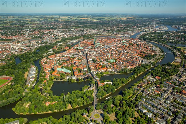 Historic centre of Lubeck with Trave and Obertrave