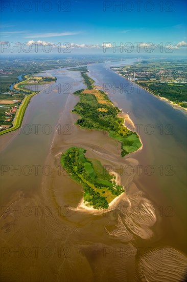 Tidal creeks at low tide on Halbkalbsand island in the river Elbe