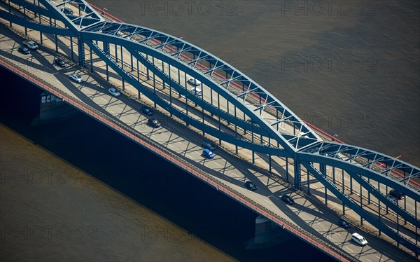 Steel construction of the Freihafenelbbrucke bridge across the Norderelbe