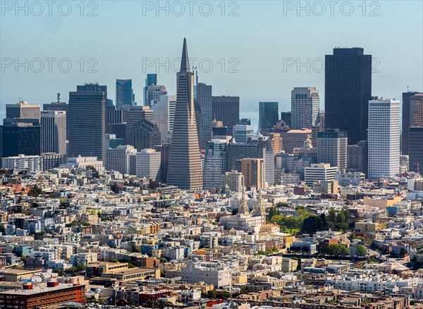 Aerial view of the Financial District with Transamerica Pyramid as seen from the north