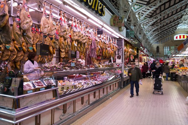 Ham for sale at the central market in Valencia