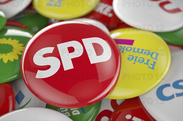 German political party SPD button in front between other governing party buttons