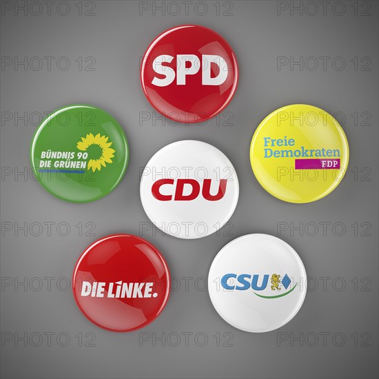 Buttons of the political groups of the German Bundestag