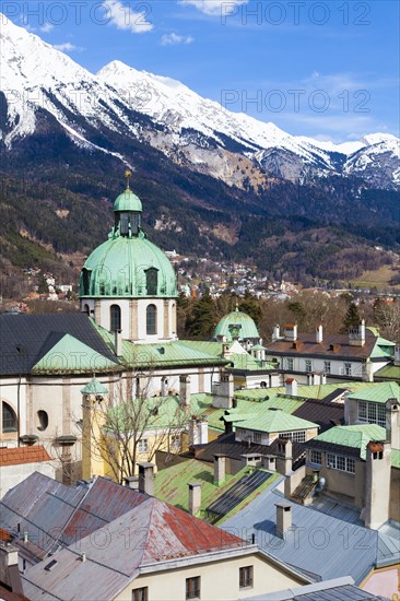 View over city with cathedral of St. Jacob