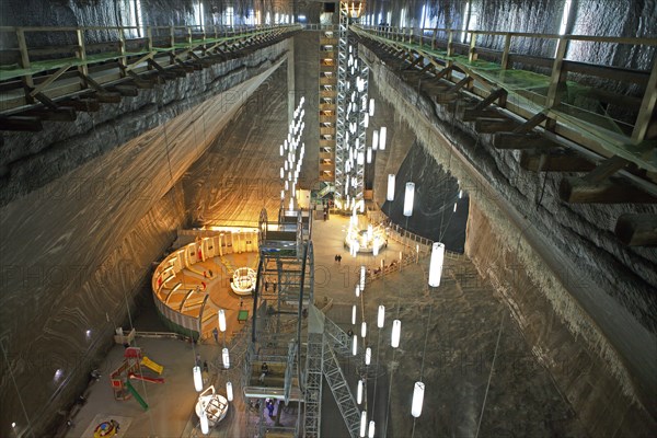 Salt mine Salina Turda with view to the Mina Rudolf and the amusement park