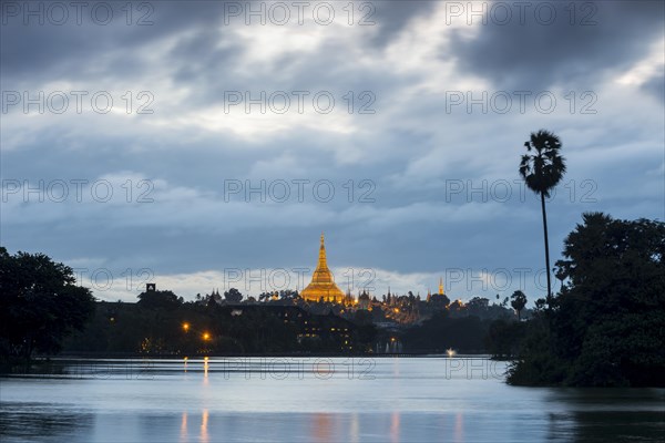 Golden main stupa at dusk