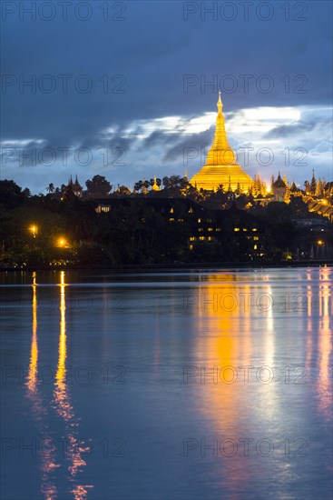 Golden main stupa at dusk