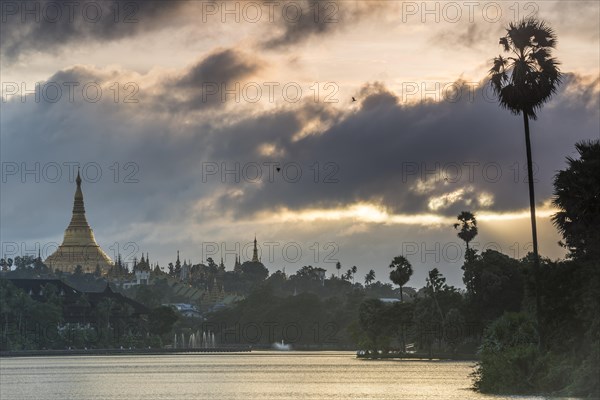 Golden stupa at sunset