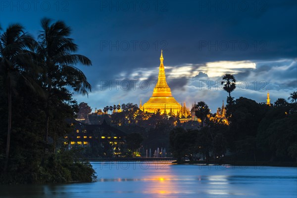 Golden main stupa at dusk