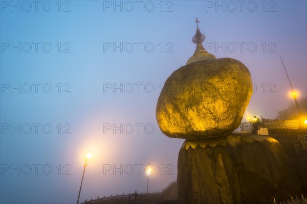 Golden Rock at dusk with Kyaiktiyo Pagoda