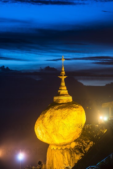 Golden Rock at dusk with Kyaiktiyo Pagoda