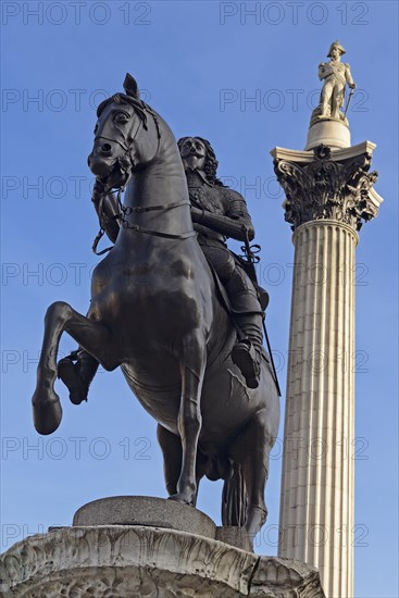 Equestrian statue of King Charles I with Nelson's Column at the back