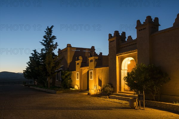 Kasbah style hotel at twilight