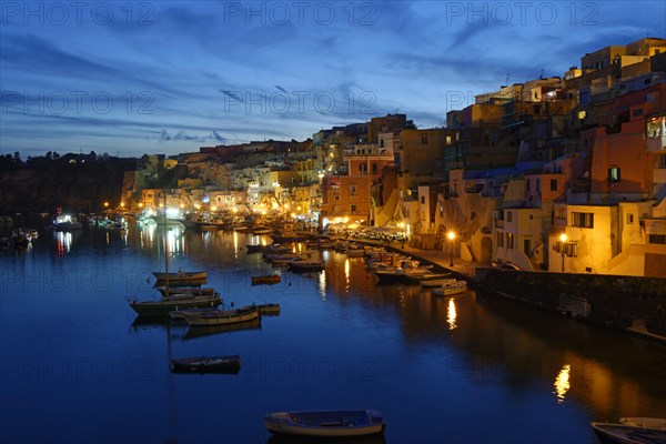 Dusk in the harbor of Marina di Corricella