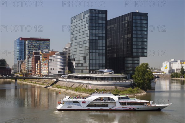 Medienhafen with the Hyatt Regency hotel and an excursion boat