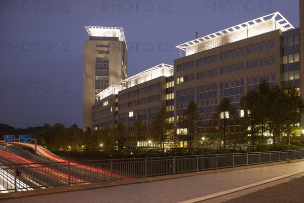 Office Building Evonik at dusk