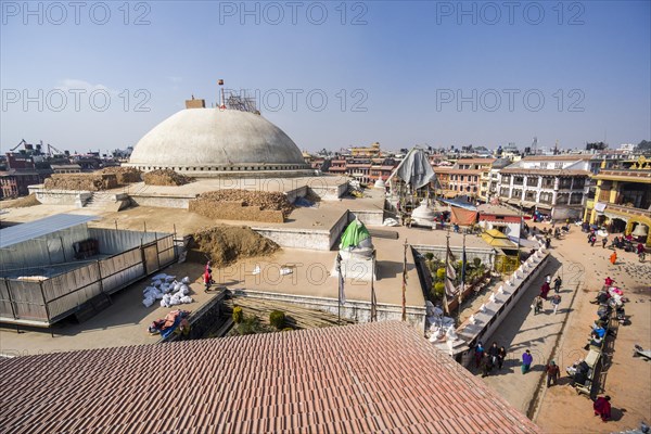 Boudhanath Stupa in Boudha got damaged during the 2015 earthquake and is under reconstruction now