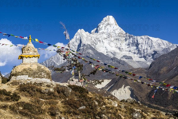 Buddhist stupa and prayer flags