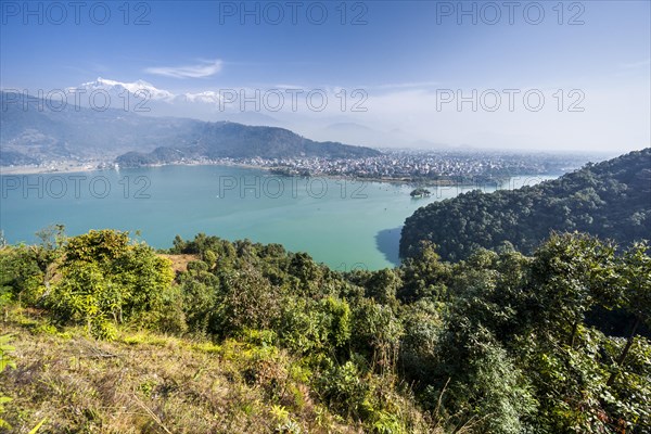 Aerial view of Phewa Lake and Pokhara Lakeside