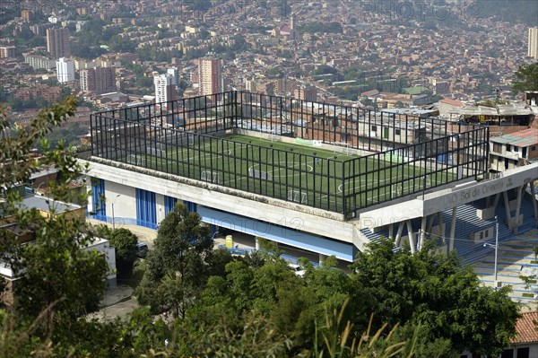 Sports ground overlooking city center