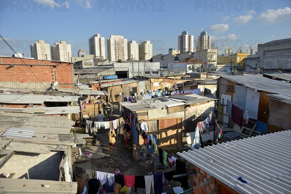 Slums of wood huts on occupied land