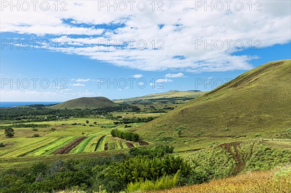 View over Easter Island from the Puna Pau crater