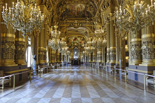 Le Grand Foyer with ornate ceiling by Paul Baudry