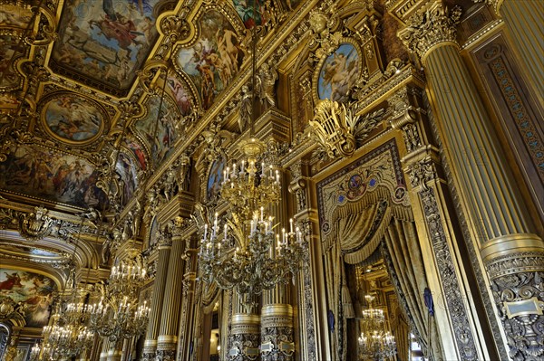 Le Grand Foyer with ornate ceiling by Paul Baudry