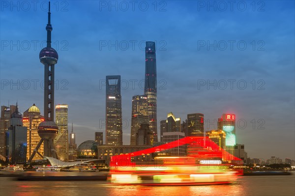 Pudong financial district with Oriental Pearl Tower at night