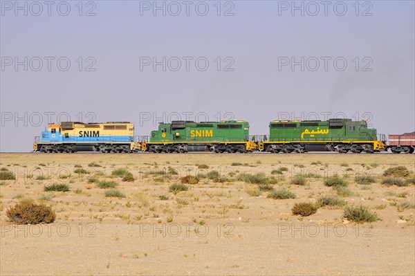 Railway through the desert for the transport of iron ore from M'Haoudat to Nouadhibou port