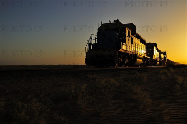 Railway through the desert for the transport of iron ore from M'Haoudat to Nouadhibou port