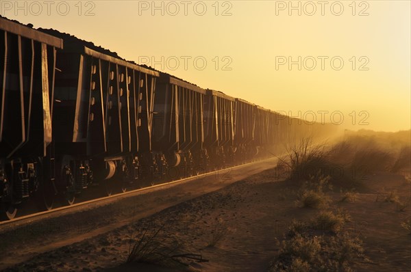 Railway through the desert for the transport of iron ore from M'Haoudat to Nouadhibou port