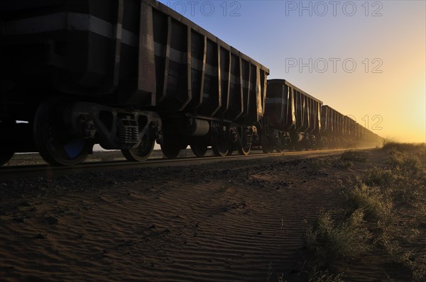 Railway through the desert for the transport of iron ore from M'Haoudat to Nouadhibou port