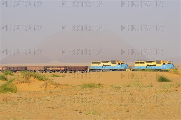 Railway through the desert for the transport of iron ore from M'Haoudat to Nouadhibou port