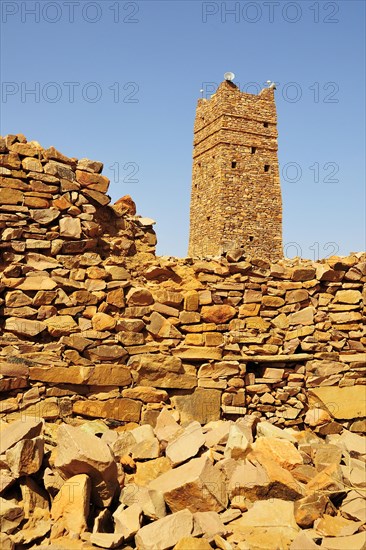 Ruins and minaret of the fortified trading post or Ksar