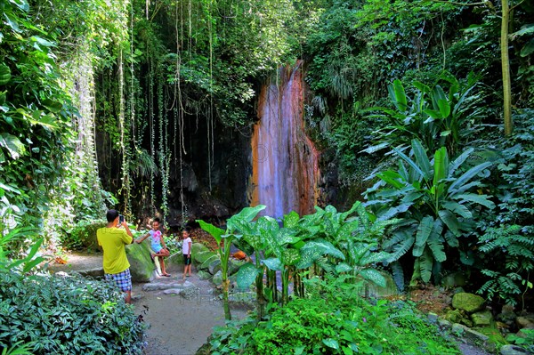 Diamond Waterfall in the Botanical Garden with tropical vegetation