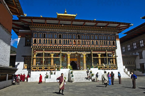 Buddhist temple in the courtyard of the Tashichhoedzong or Thimphu Dzong