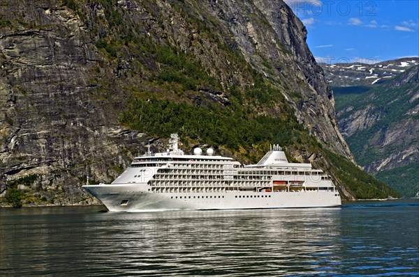 Cruise ship MS Sliver Whisper in Geirangerfjord in Geiranger