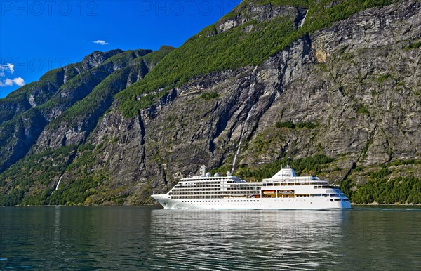 Cruise ship MS Sliver Whisper in Geirangerfjord in Geiranger