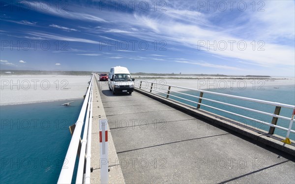 Caravan travels over Haast River Bridge