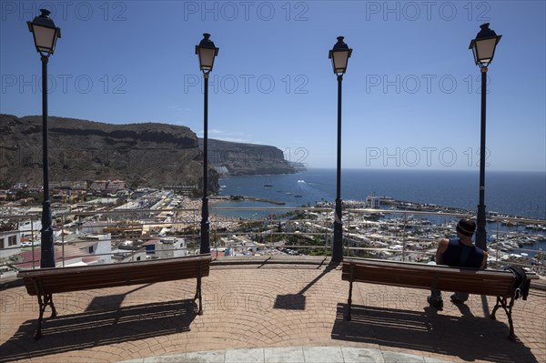 View from the Mirador towards Puerto de Mogan with marina and coast