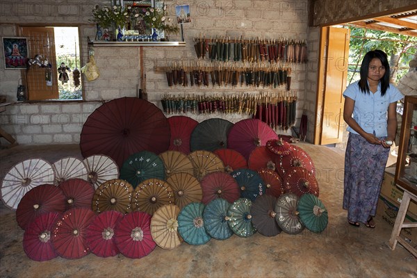 Finished umbrellas in an umbrella factory