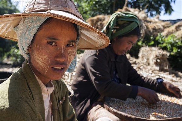 Native women sorting out maize kernels