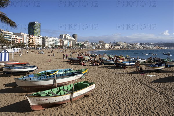Colorful wooden boats at Playa de las Canteras