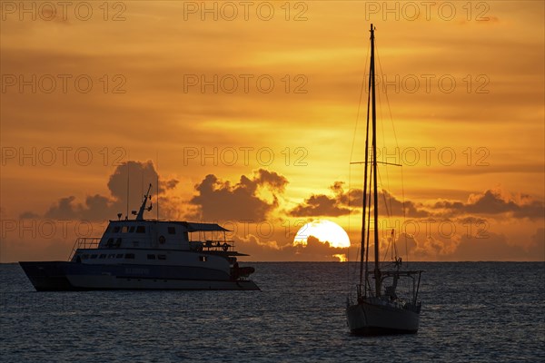 Sunset over the sea in the Beau Vallon Bay