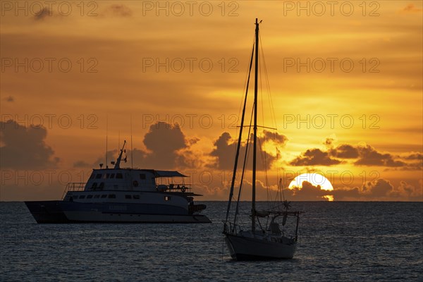 Sunset over the sea in the Beau Vallon Bay